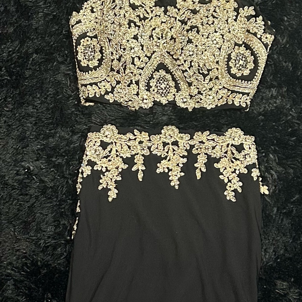 Elegant Black and Gold Embellished Dress